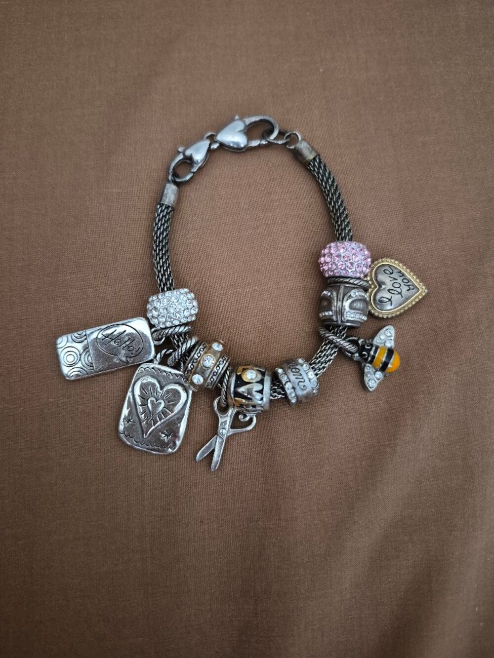 Brighton Womens 8" Beverly Glam Charm Bracelet Bee Scissors Mom Cell Phone Love